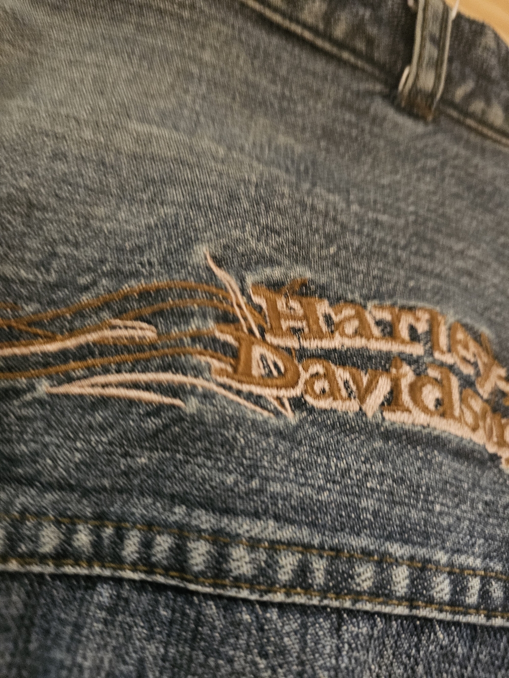 Harley-Davidson Denim Jacket Womens XL Leather Trim Grunge Jean Snap Button - Picture 13 of 16